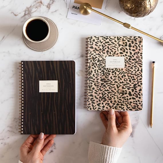 A5 Spiral Cardboard Cover 2’ Set Square School Notebook 80 sheets, Lesson Programmed Leopard