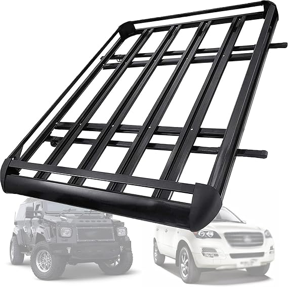Roof Rack Cargo Basket with Extension Car Top Luggage Holder Carrier Fit for SUV Truck Cars,150LB Capacity,Universal,Black,140 * 100cm