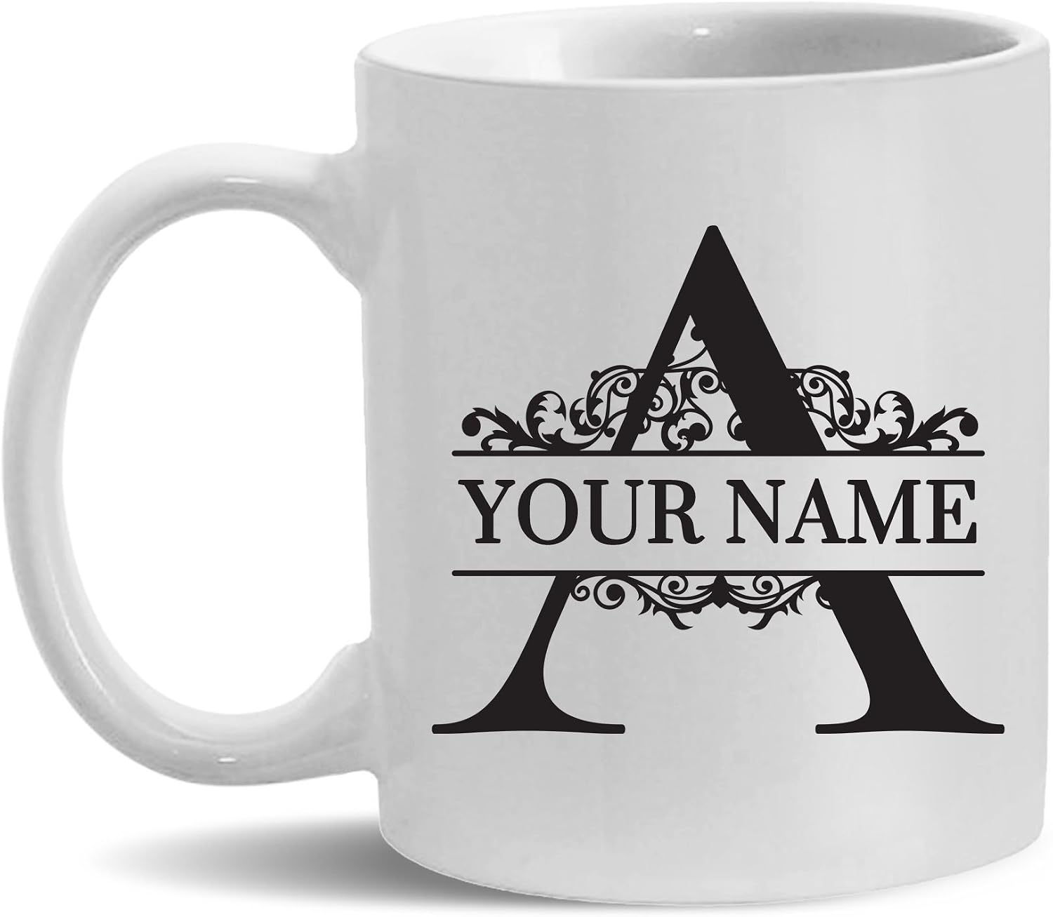 A - Custom Monogram Coffee Mugs - ADD YOUR NAME - Personalized Ceramic Cups - 11oz