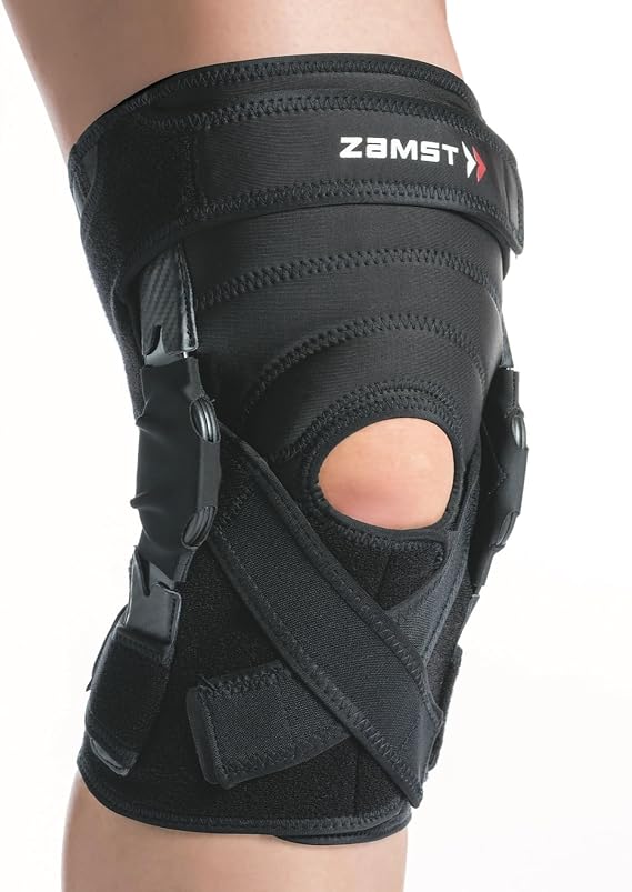 Zamst ZK-X Sports Knee Brace With Metal Hinges Protecting the Knee Ligaments For Moderate Sprains Of the ACL, MCL, LCL-for Basketball, Volleyball, Soccer, Football, Lacrosse, Ice Hockey-Black