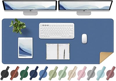BLESWIN Large Desk Pad, 47.2 x 23.6, Office Desk Mat, Computer Mat for Desk, Leather Desk Pad Protector, Sewing Desk Blotter, Desktop Writing Pad for OfficeHomeDecor Lake Blue