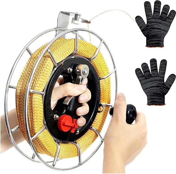 Stainless Steel String Reel with Brake Deceleration and Non-Reverse Functions 8.66inches Dia with 2620ft Kite String Large Handle Reel for Adults Gift