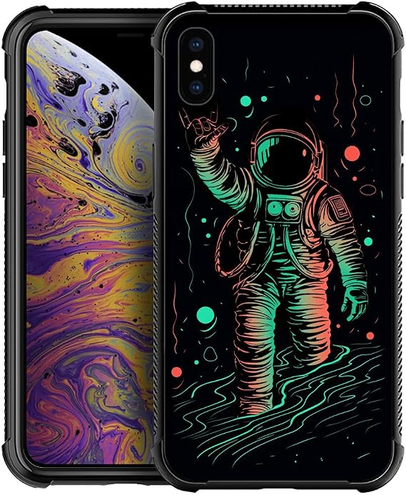 CARLOCA Compatible with iPhone Xs MAX Case,Line Vector Astronaut Love for iPhone Xs MAX Cases for Girls Boys,Graphic Design Shockproof Anti-Scratch Hard Back Case