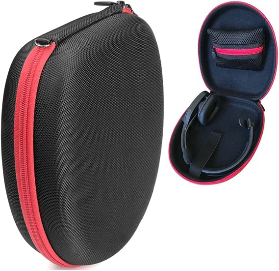 Headset Case for VXi BlueParrott B450-XT, B450-XT -204010-C, B350-XT, B250-XTS, C400-XT, Mesh pocket for cable, amplifier and other accessories, detachable wrist strap for easy carry, Black + red zip