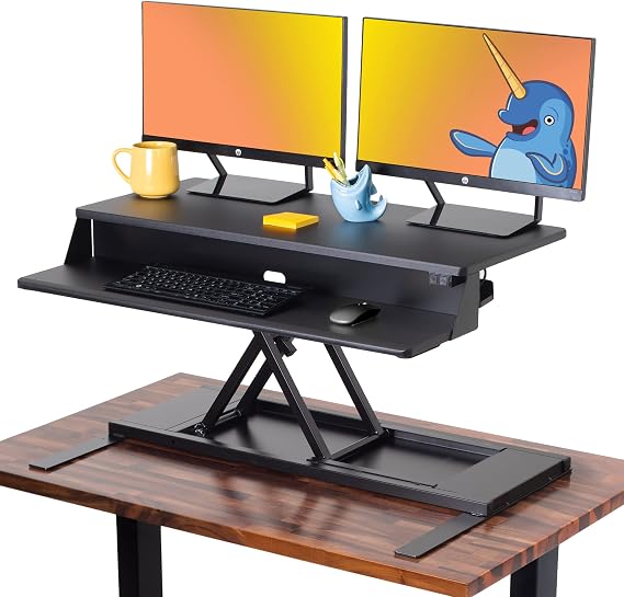 Stand Steady Flexpro Power, 36" Ergonomic Adjustable Height Electric Standing Desk Converter, EZ Lift Sit to Stand Laptop Desk Riser for Laptop & Computer Monitors (Black, 36in x 23.5in x 5.5-19.5in)