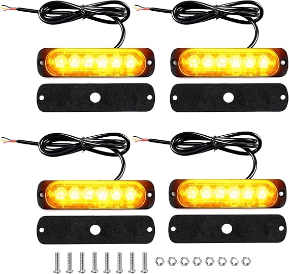 4 PCS Car Amber Strobe Light 12V-24V, 6LEDs Car Flashing Lights