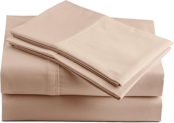 Peru Pima 285 Thread Count Percal Twin Sheet Set - 100% Peruvian Pima Cotton, 3 Piece (Flat, Fitted, 1 Pillowcase) - Cooling, Crisp, Deep Pocket, Hotel Quality Bedding - Latte