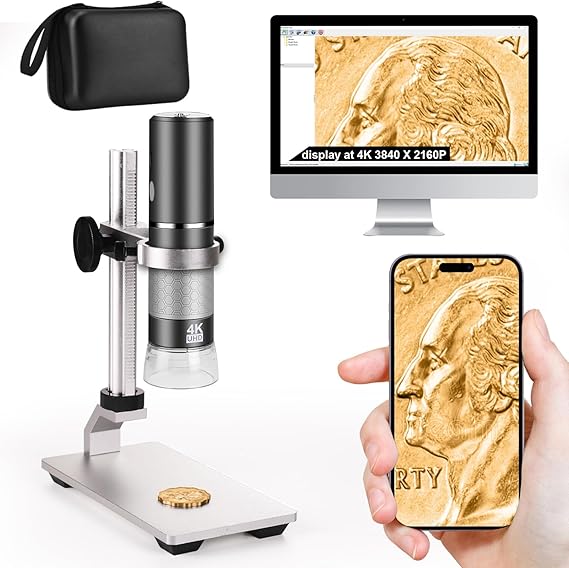 4K 50-1000X WiFi Digital USB Microscope with Pro Stand & Case