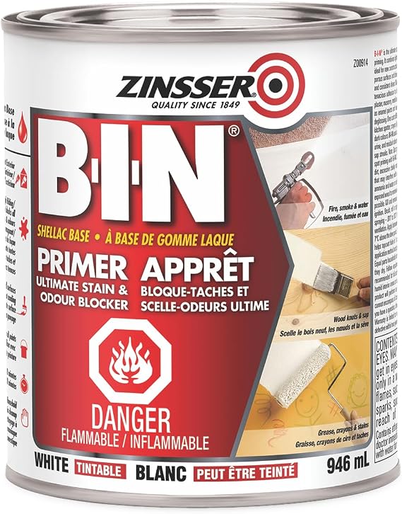Zinsser 00904 B-I-N Pigmented Shellac Oil Primer-Sealer & Stain Killer, White, 1 Quart