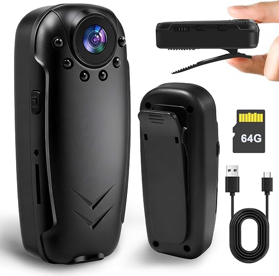 Mini Body Camera with Audio and Video Recording - 64G POV Camera Action Cam Thumb Size Hands Free Body Mount Camera - Wearable Camcorder for Work, Travel, Pet Walk Vlog