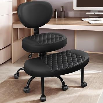 AtHope Ergonomic Cross Legged Office Chair with Wheels - Adjustable Height for Meditation, ADHD Desk & Yoga - Wide Criss Cross Design with Lumbar Support, Kneeling Chair - Black