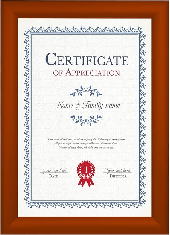 SnapeZo Certificate Frame 8.5x11 Inches, Brown 1.2 Inch Aluminum Profile, Front-Loading Snap Frame, Wall Mounting, Premium Series