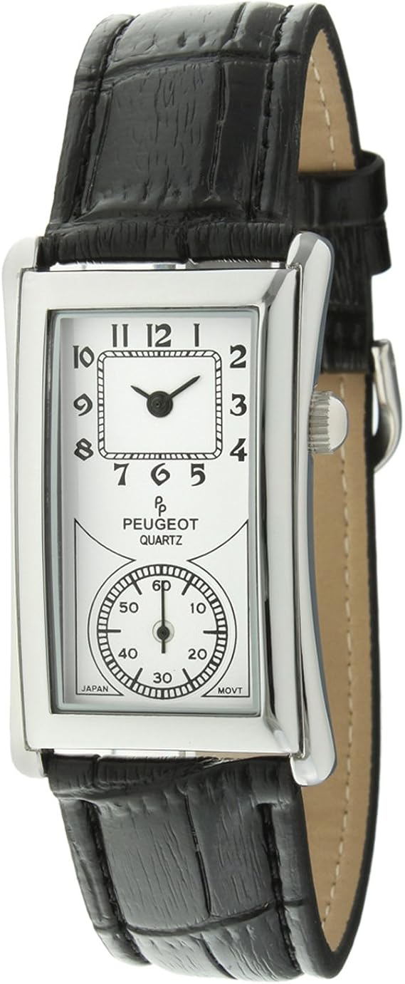 Peugeot Men's Vintage Doctor Style Contoured Watch Calfskin Leather Strap
