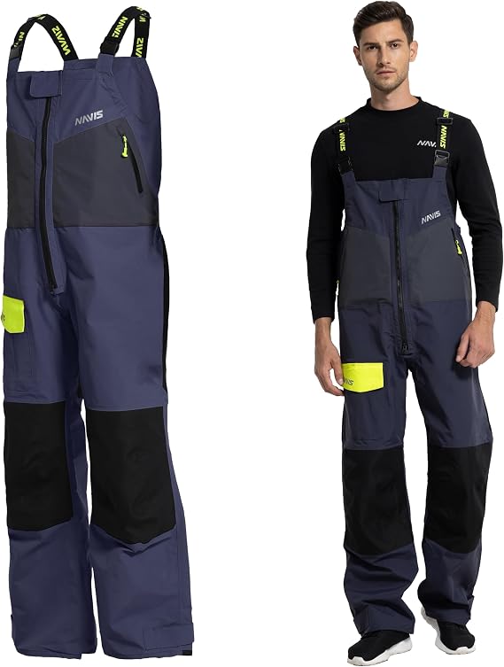Mens Nylon Sailing Bib Pants, Ocean High-Tech Waterproof Shell