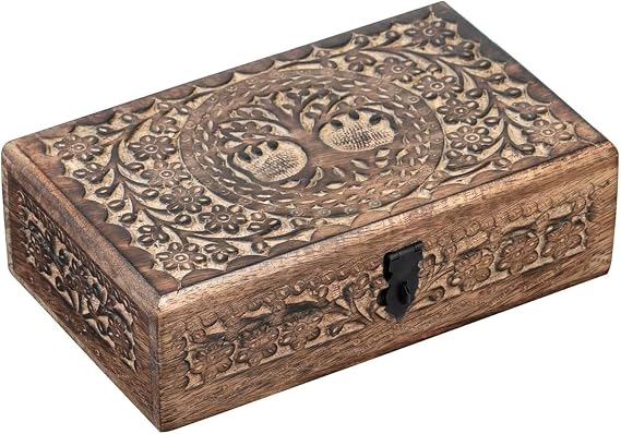 Wooden Jewelery Box Decorative Box with Life of Tree Carving - Antique Design for Sister Birthday Gifts, Jewelry Organizer Gifts For Women Birthday Unique, wooden Handmade love Gift (Antique)
