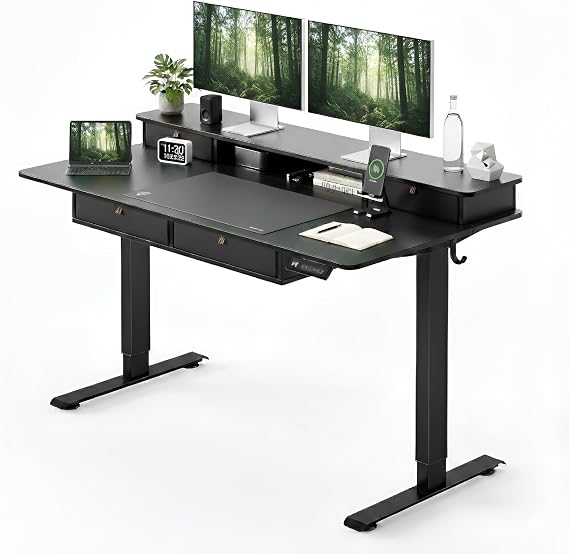 CubiCubi 48" x 24" Standing Electric Desk with Drawers, Black