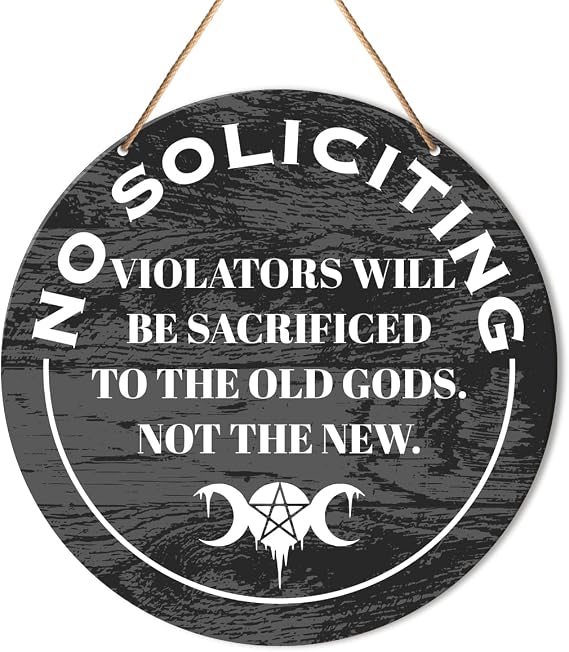 No Soliciting Signs for Front Door, Witch Witchy Hanging Sign Decor Halloween Wall Decorations Magic Witchcraft Sign for Gothic House, Porch, Entryway, Sacrificed to The Oold Gods Door Sign
