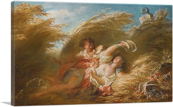ARTCANVAS Dans Les Bles Canvas Art Print Stretched Framed Painting Picture Poster Giclee Wall Decor by Jean-Honore Fragonard - 12" x 8" (0.75" Deep)
