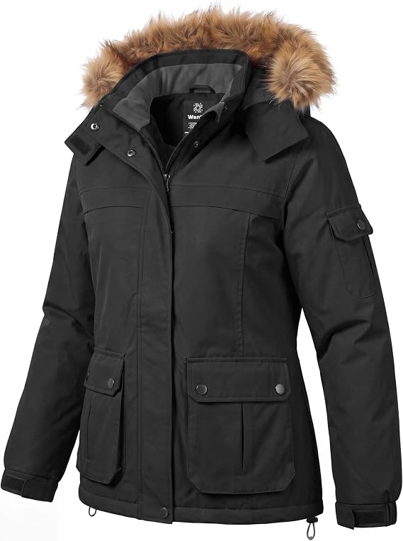 Wantdo Women's Waterproof Ski Jacket Windproof Winter Snow Coat Mountain Snowboarding Jackets Outdoor Fleece Parka