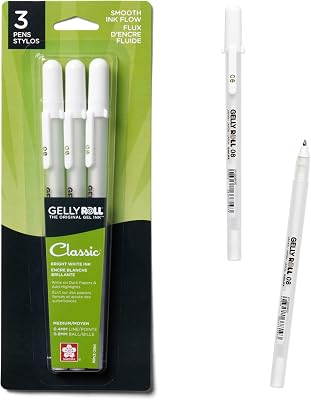 SAKURA Gelly Roll Classic White 3 Pack, 08 Medium Pt., Opaque Gel Pens, Creamy Smooth Ink, Writes on Dark Paper