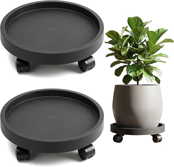 2 Pack Plant Caddy with Wheels, 12.6 inch Rolling Plant Stands