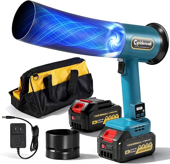 CGOLDENWALL Pro Leaf Blower, Handheld Turbo Jet Blower Cordless, 4-Speed Adjustable, 4Lb Max.Thrust, Ultra-Powerful, Super Electric Dryer for Car/Lawn/Garage/Patio/Yard, Snow Removal (2 Battery Set)