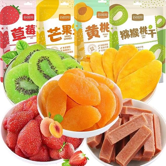 Freeze Dried Fruit Crisps, Dehydrated Fruit Slices, Dried Vegetables and Fruits, Mango, Strawberry, Yellow Peach, Hawthorn, Kiwi, Healthy and Nutritious Snacks, Vegeta, Snack Food (Taste E,500g)