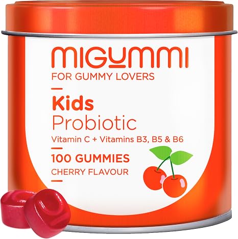 Probiotische Gummis Kinder - 100 Gummis mit natürlichem Kirschgeschmack Probiotika Vitamin C B3 B5 und B6 - Darmflora Blähungen und Völlegefühl - Vitamine Kinder - Vegan - Glutenfrei
