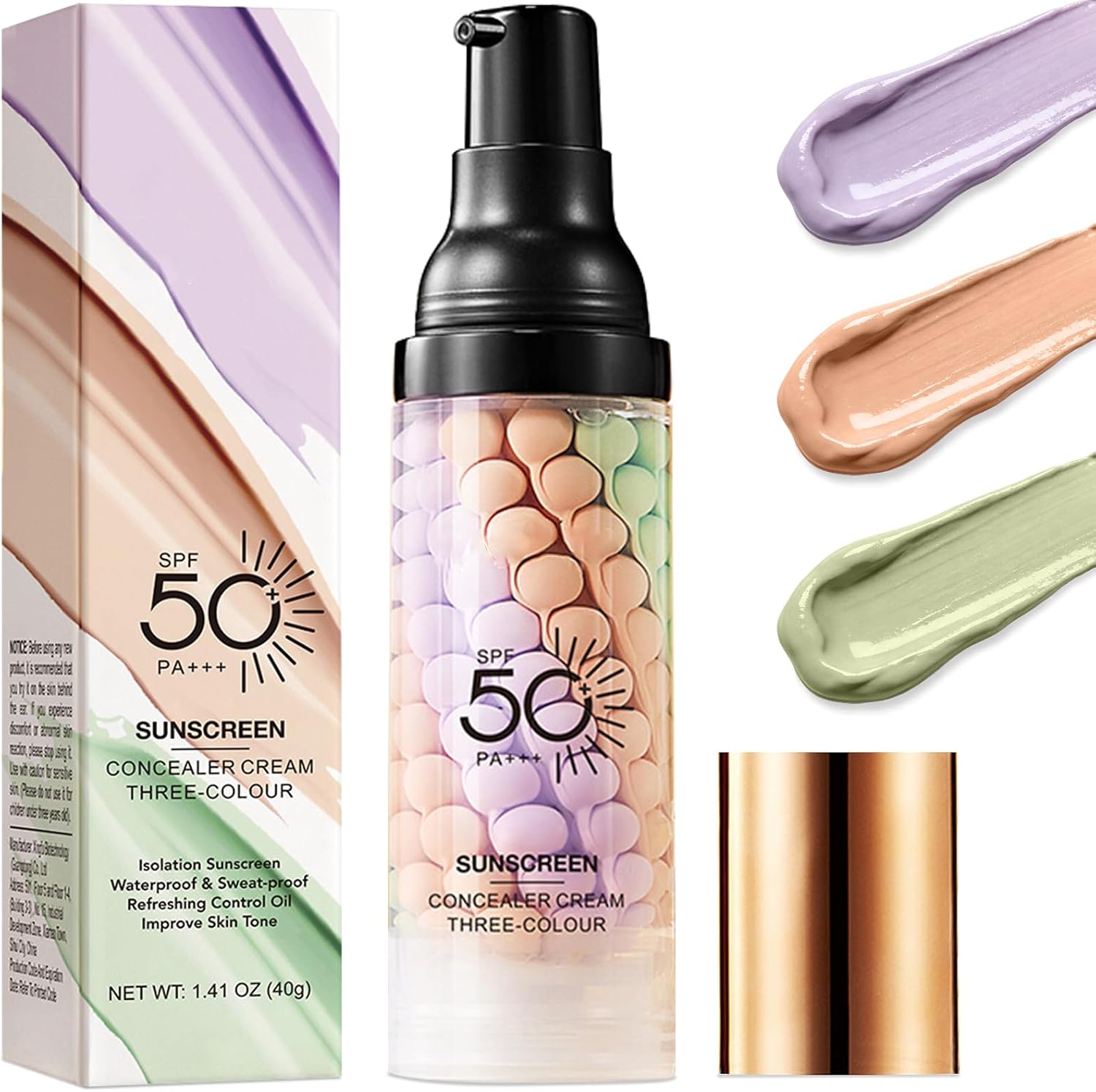 3 In 1 Face Primer with SPF 50, One Step Color Corrector Makeup Primer, Oil Control & Tone Correction Makeup Base,Pore Minimiser & Colour Corrector, Sunscreen Isolation Cream,Moisturizing Long Lasting