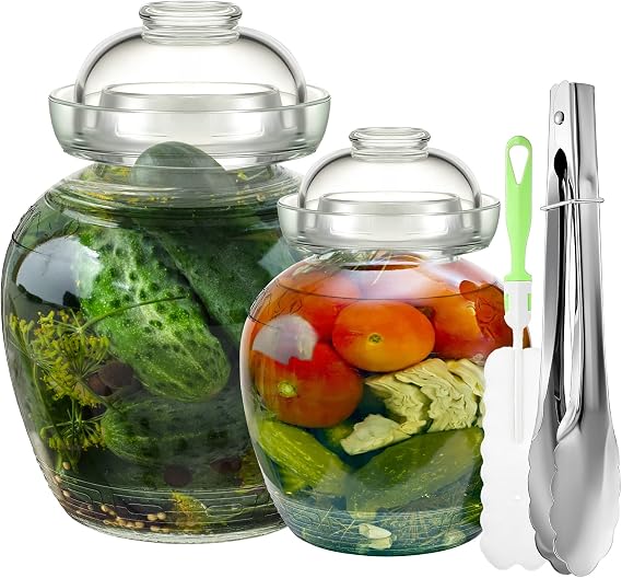 2 Sets Traditional Chinese Fermentation Jar Glass Fermenting Jar with Lid Fermentation Crock with Water Seal Kimchi Containers Pickle Jar Glass Fermentation Tank for Pickling Sauerkraut, 2.5L, 5 L