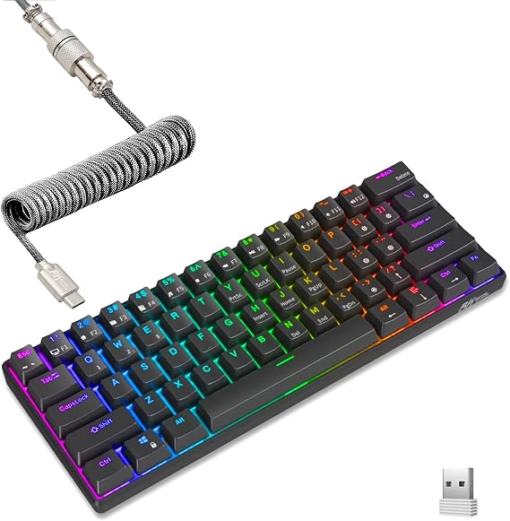 RK ROYAL KLUDGE RK61 60% Wireless Mechanical Keyboard w/Coiled Cable, Black