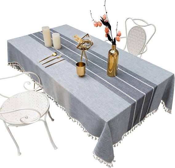 Cotton and Linen Embroidered Table Cloth Dustproof Table Cloth Decorative Background Cloth,Gray,140 * 180cm