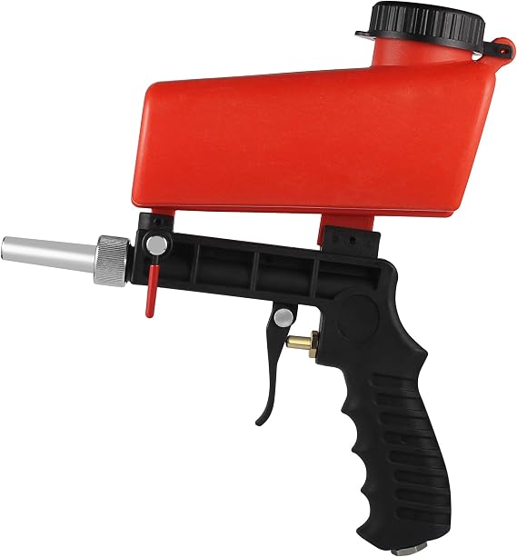 Gravity Feed Air Sand Blaster Gun - Hand Held Sand Blasting Spray Gun - Blast Abrasive Media, Soda, Bead, Walnut, Aluminum Oxide - Pneumatic