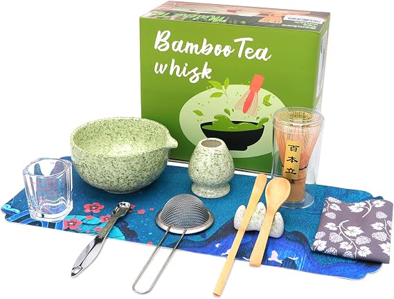 Matcha Whisk Set,11Pcs Japanese Matcha Kit with Ceramic Bowl & Whisk,Scoop, Sifter,Measuring Cup, Whisk Holder, Tea ClothTraditional Matcha Set for Gift Box,Making Latte for Friend,Family,Tea Lovers