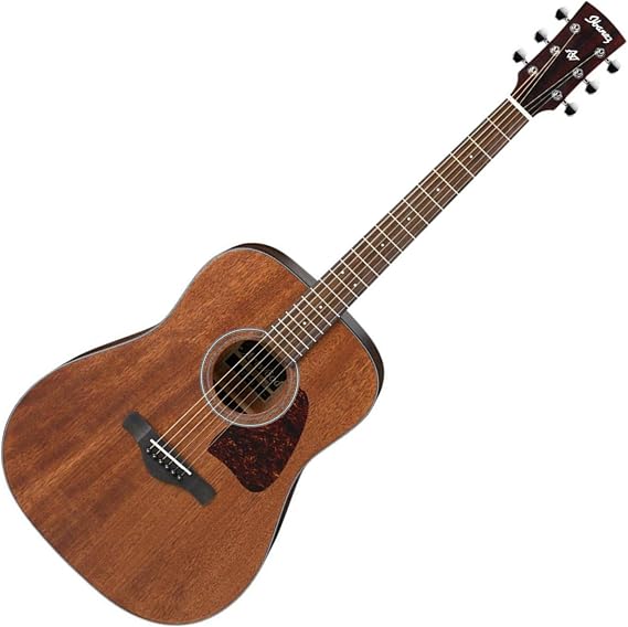 Ibanez Artwood Dreadnought Acoustic Guitar-Open Pore Natural | Okoume top with mahogany body and Advantage bridge pins for resonance, intonation and durability