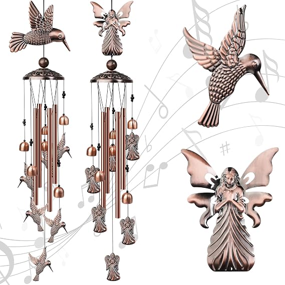 2 Pack Nowpis Hummingbird and Angel Wind Chimes Set, Wind Chimes for Outside Unique, Outdoor Wind Chime