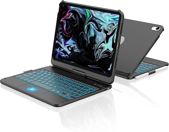 aMZCaSE for iPad 10th 2022/A16 11th Generation 2025(10.9/11 inch) Case with Keyboard Case,Touch for 10/11th Generation Case -360° Rotatable&Pencil Holder,UK Layout (Darkness)