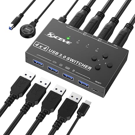 USB3.0 Switch 4 Computers, 4 Port USB Switch Selector Sharing 4-USB Devices