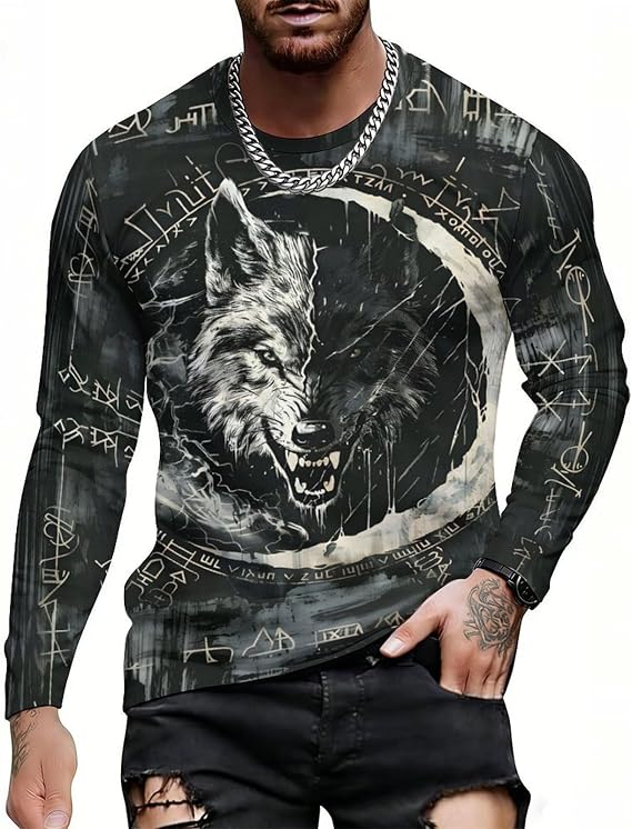 Mens Athletic Long Sleeve T Shirt 3D Graphic Workout Running Gym Activewear Tee