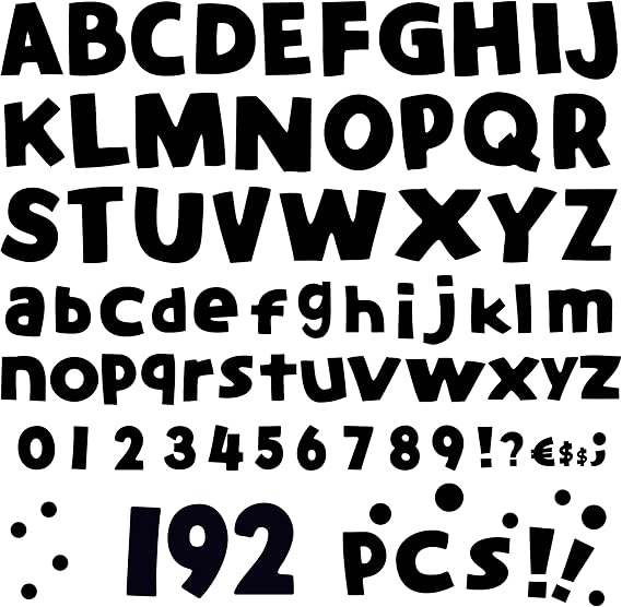192 PCS Large Letter Stickers, 4.8 Vinyl Alphabet/Number/Symbol Stickers, Black Self Adhesive Decors for Whiteboard, Bulletin Board Display, Classroom, Home Wall, School Supplies (18 Sheets)