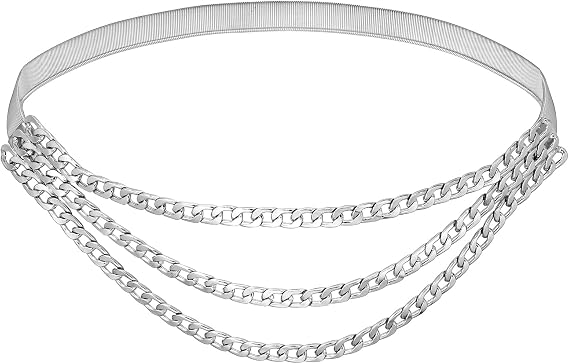 Women's Skinny Stretch Waist Chain Multilayer Belt for Dresses | Metal Chunky Waist Belly Chain Belt