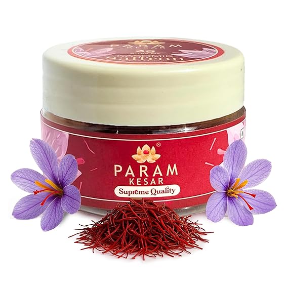 Param Kesar Supreme Saffron, 100% Organic, Pure Kashmiri Super Mongra Saffron Threads, Top Grade, Food Safety Certified, Non-GMO (1 gm)
