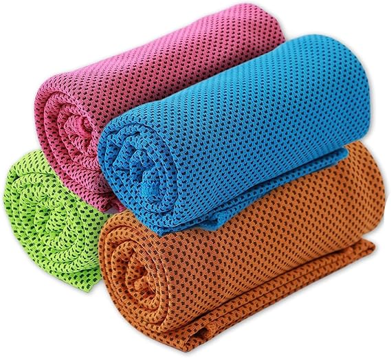 4 Pack Cooling Towels Soft Breathable Instant Cooling Towel Reusable Sweat Absorbent Towel for Gym Running Golf Camping Workout for Men and Women (4)