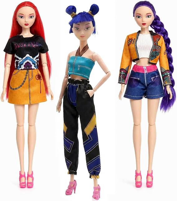 MAMPO 3-Pack Demon Hunter Dolls Merch, 11.5" Poseable Anime Action Figure Set, Girl Group Anime Monster Toys Gift for Teens and Adult Fans, Kids Birthday Party Favors & Desktop Decorations