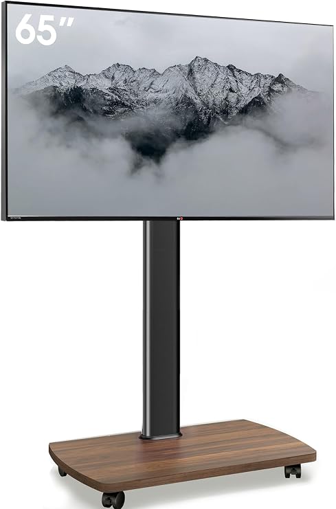 AOKCOS Mobile TV Stand on Wheels with Wooden Base for 32-65 inch TVs, TV Floor Stand Height Adjustable Swivel Tlit, up to 40 kg max. VESA 400x400mm