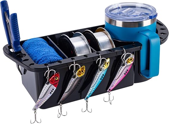 Boat Cup Holder, Boat Caddy Organizer with Cup Holder, Multifunctional Boat Storage Organizer for Pontoon Boat, Kayak, Bass Boat, Jon Boat - Fishing Tool Holder, Boat Fishing Accessories