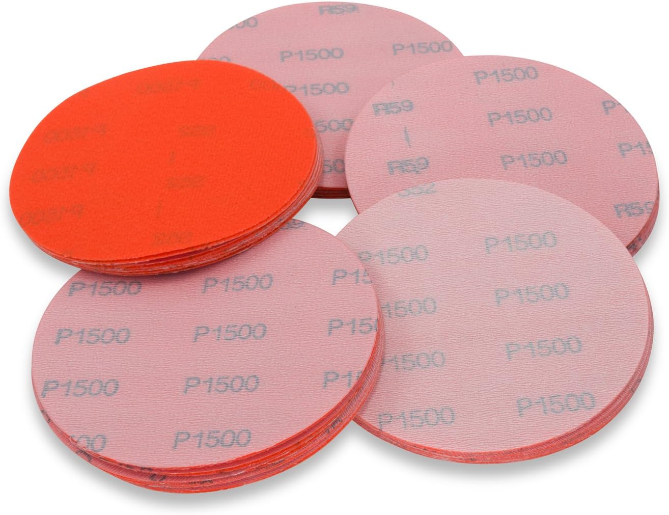 Red Label Abrasives 5 Inch 1500 Grit High Performance Hook and Loop WetDry Auto Body Film Sanding Discs, 50 Pack