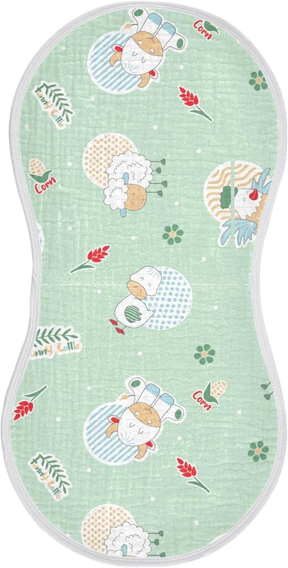 Farm Animals Pattern Baby Burp Cloths for Newborn Baby Boys and Girls, Soft Absorbent Cotton Muslin Burp Clothes Set