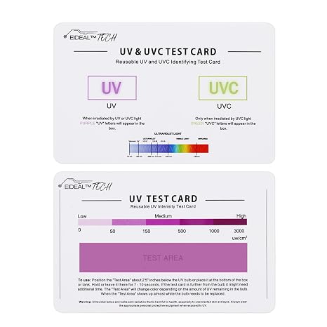 EIDEALTM | UV & UVC Test Card & UV Intensity Test Card | 3-in-1 UV Test Card | UVA & UVC Light Identifying Card | UV Bulb & LED Intensity Reading Card | UV Dosage Indicator Card | UVB Tester