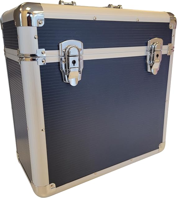 Maison & White Vinyl Record Storage Case – Aluminium DJ Box Holds 50 LPs – Secure Locking Chest for 12” LPs, Albums & Singles – Heavy Duty Collector Case with Handle – Blue Audio Storage – M&W